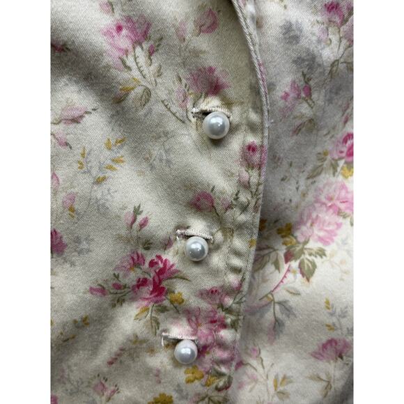 Chaps Blazer Womens Large Pink Floral Print Cottagecore Style Beige Pearl Button - Picture 6 of 7